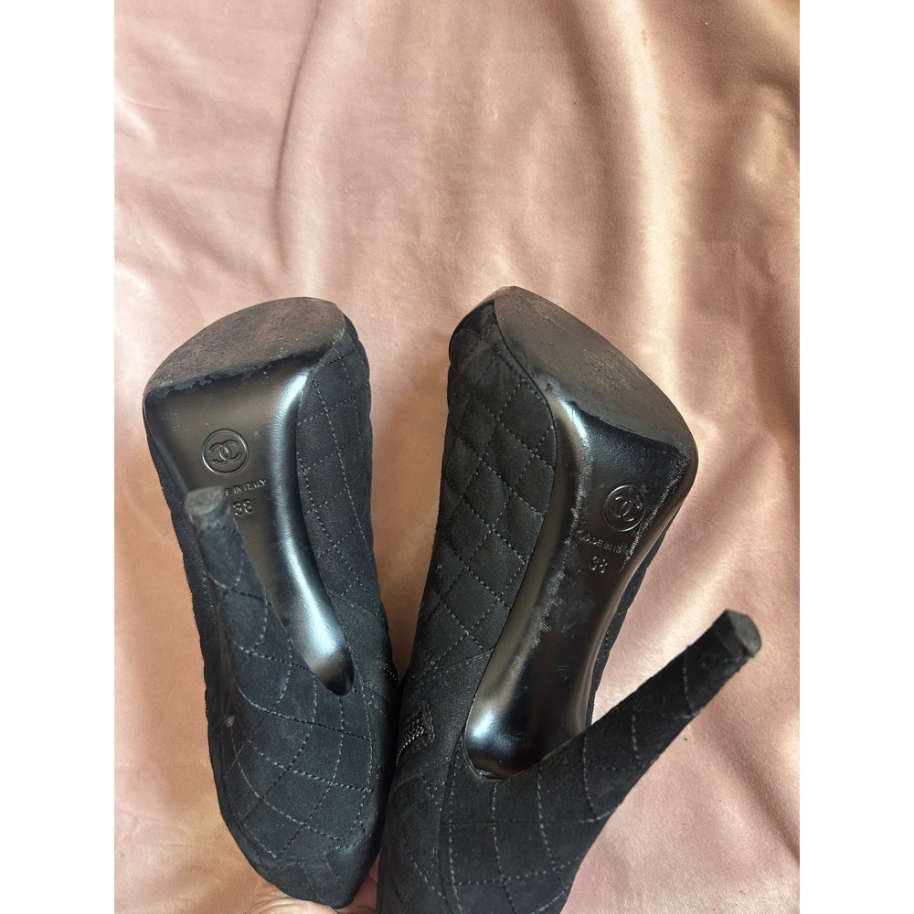 Chanel Black Quilted Suede Patent Cap Toe CC Logo Ankle Boots Size 38 - Picture 7 of 10